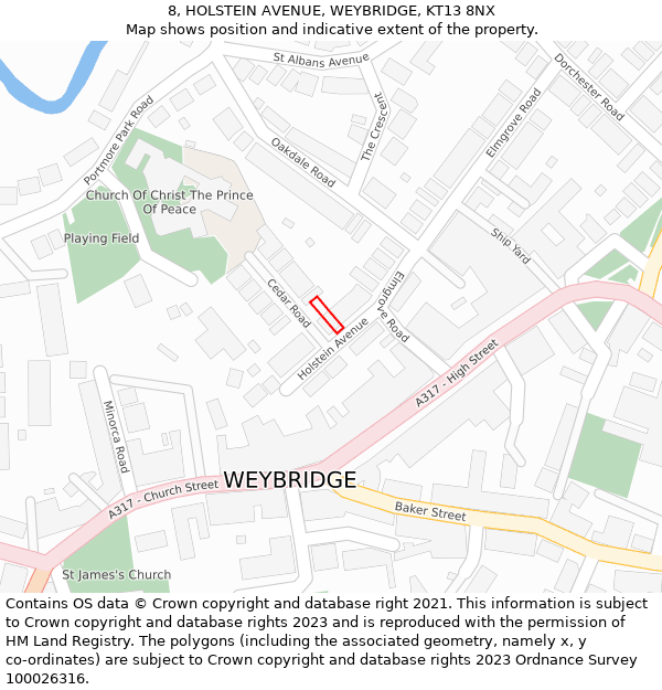 8, HOLSTEIN AVENUE, WEYBRIDGE, KT13 8NX: Location map and indicative extent of plot