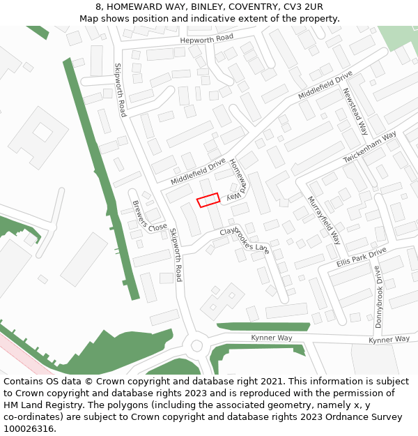 8, HOMEWARD WAY, BINLEY, COVENTRY, CV3 2UR: Location map and indicative extent of plot