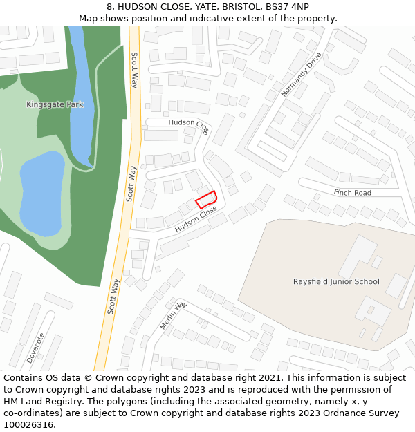 8, HUDSON CLOSE, YATE, BRISTOL, BS37 4NP: Location map and indicative extent of plot