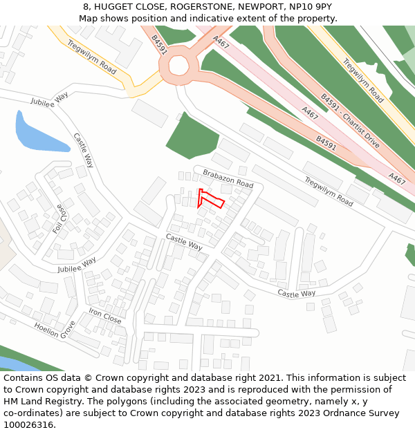 8, HUGGET CLOSE, ROGERSTONE, NEWPORT, NP10 9PY: Location map and indicative extent of plot