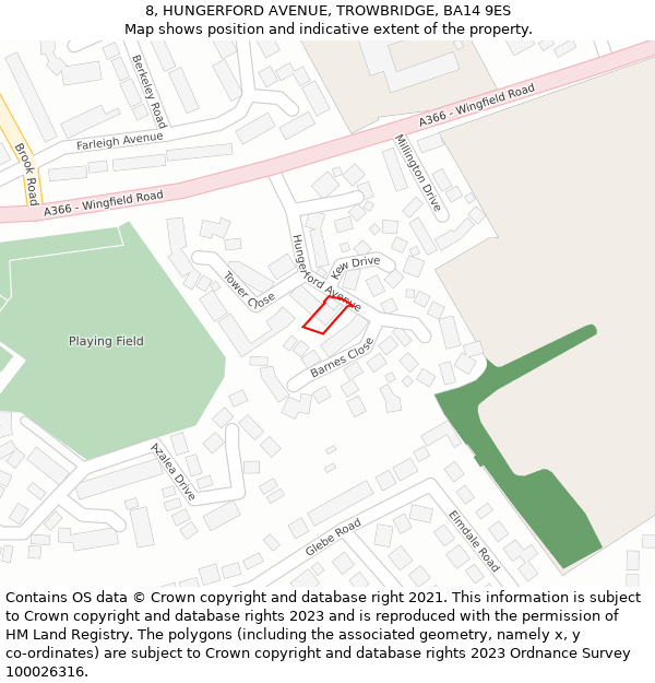 8, HUNGERFORD AVENUE, TROWBRIDGE, BA14 9ES: Location map and indicative extent of plot