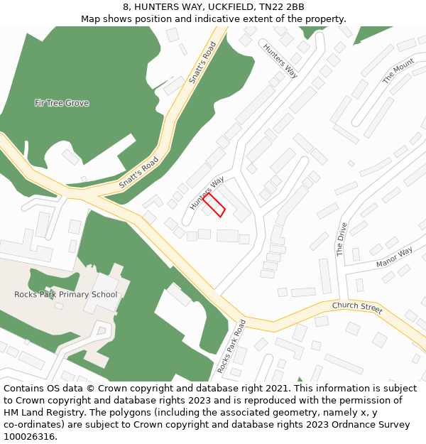 8, HUNTERS WAY, UCKFIELD, TN22 2BB: Location map and indicative extent of plot