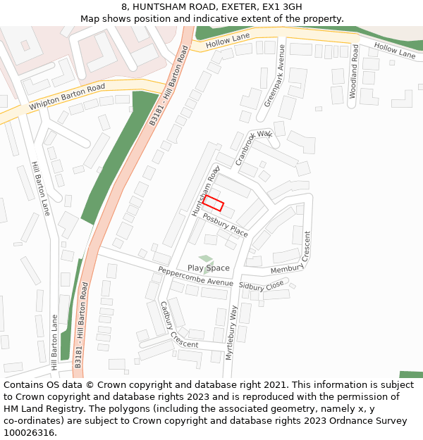 8, HUNTSHAM ROAD, EXETER, EX1 3GH: Location map and indicative extent of plot