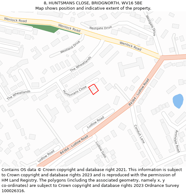 8, HUNTSMANS CLOSE, BRIDGNORTH, WV16 5BE: Location map and indicative extent of plot