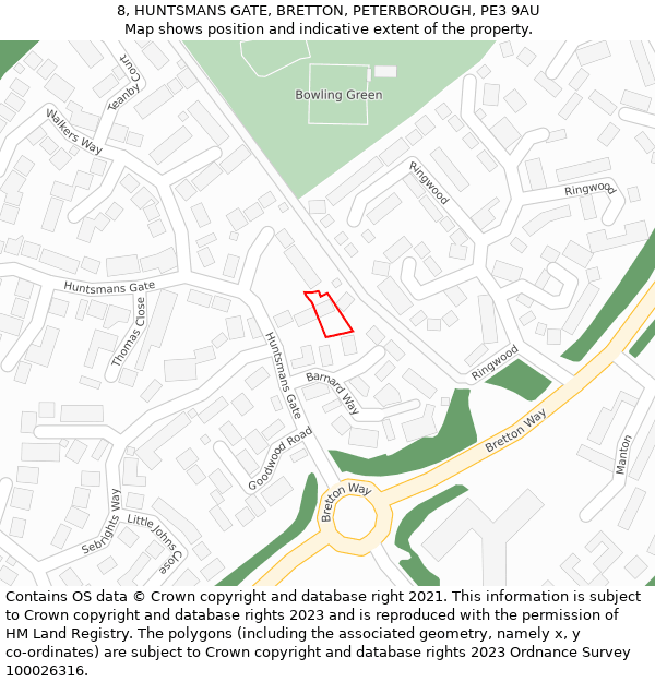 8, HUNTSMANS GATE, BRETTON, PETERBOROUGH, PE3 9AU: Location map and indicative extent of plot