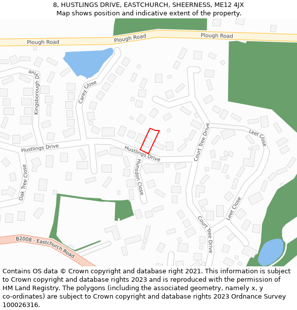 8, HUSTLINGS DRIVE, EASTCHURCH, SHEERNESS, ME12 4JX: Location map and indicative extent of plot