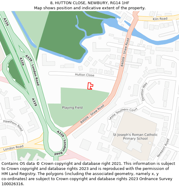 8, HUTTON CLOSE, NEWBURY, RG14 1HF: Location map and indicative extent of plot