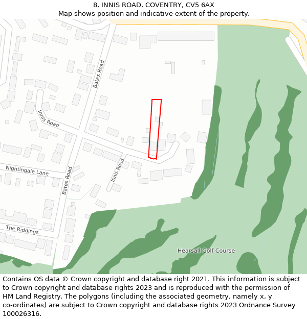 8, INNIS ROAD, COVENTRY, CV5 6AX: Location map and indicative extent of plot