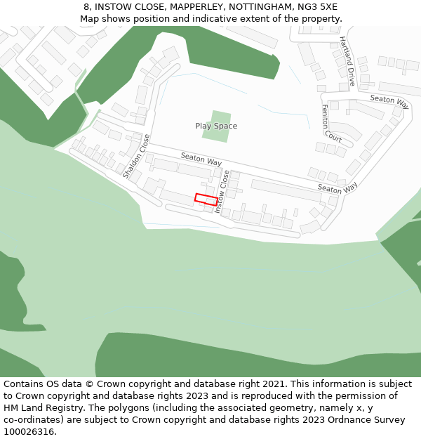 8, INSTOW CLOSE, MAPPERLEY, NOTTINGHAM, NG3 5XE: Location map and indicative extent of plot