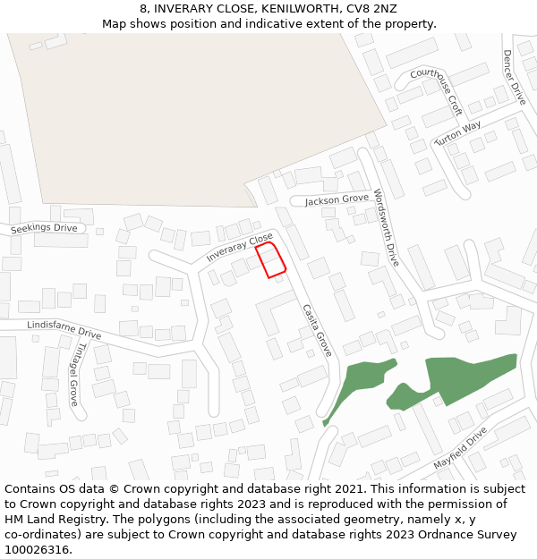 8, INVERARY CLOSE, KENILWORTH, CV8 2NZ: Location map and indicative extent of plot