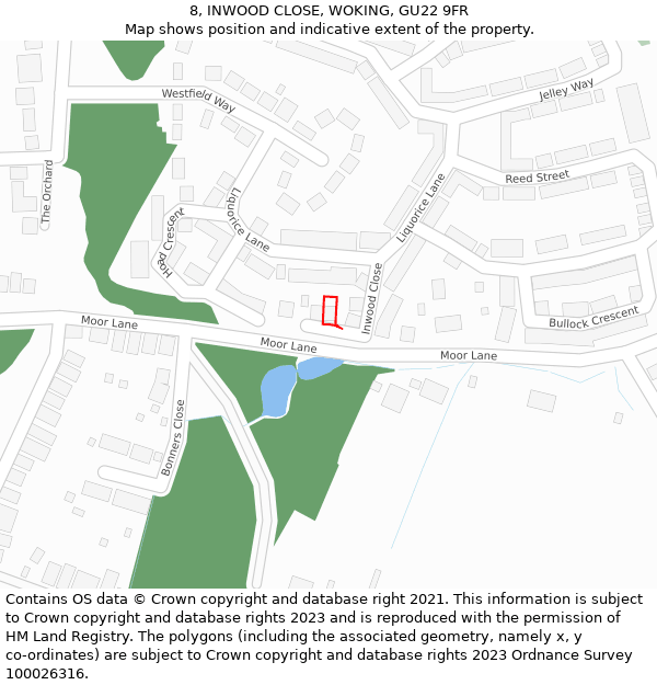 8, INWOOD CLOSE, WOKING, GU22 9FR: Location map and indicative extent of plot