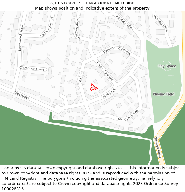 8, IRIS DRIVE, SITTINGBOURNE, ME10 4RR: Location map and indicative extent of plot