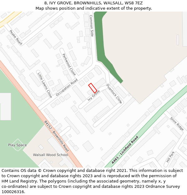 8, IVY GROVE, BROWNHILLS, WALSALL, WS8 7EZ: Location map and indicative extent of plot