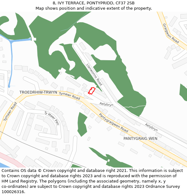 8, IVY TERRACE, PONTYPRIDD, CF37 2SB: Location map and indicative extent of plot