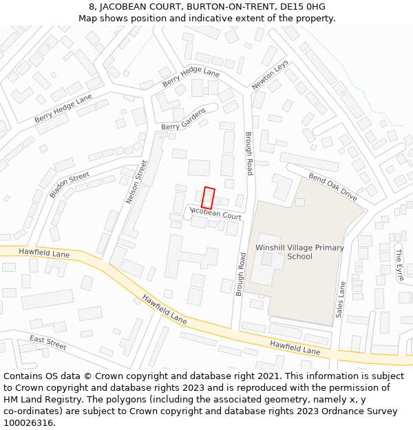 8, JACOBEAN COURT, BURTON-ON-TRENT, DE15 0HG: Location map and indicative extent of plot
