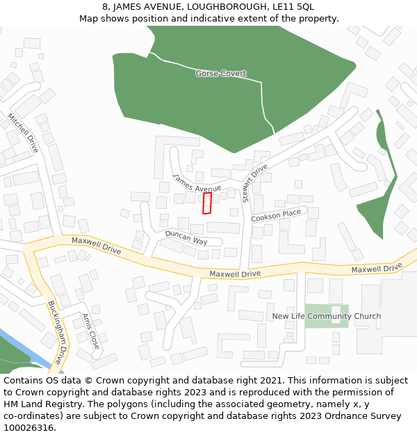 8, JAMES AVENUE, LOUGHBOROUGH, LE11 5QL: Location map and indicative extent of plot