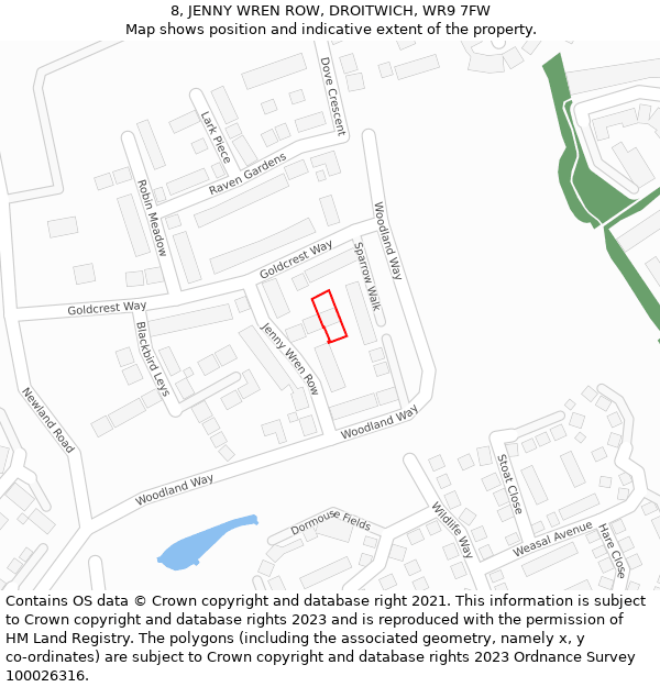 8, JENNY WREN ROW, DROITWICH, WR9 7FW: Location map and indicative extent of plot