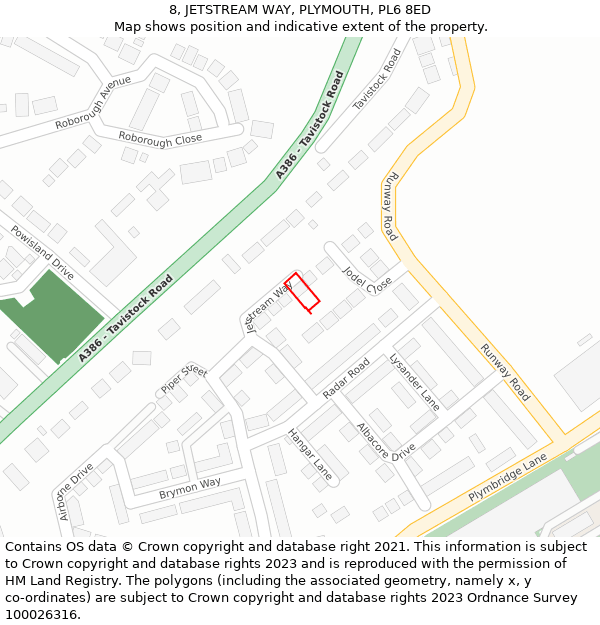 8, JETSTREAM WAY, PLYMOUTH, PL6 8ED: Location map and indicative extent of plot