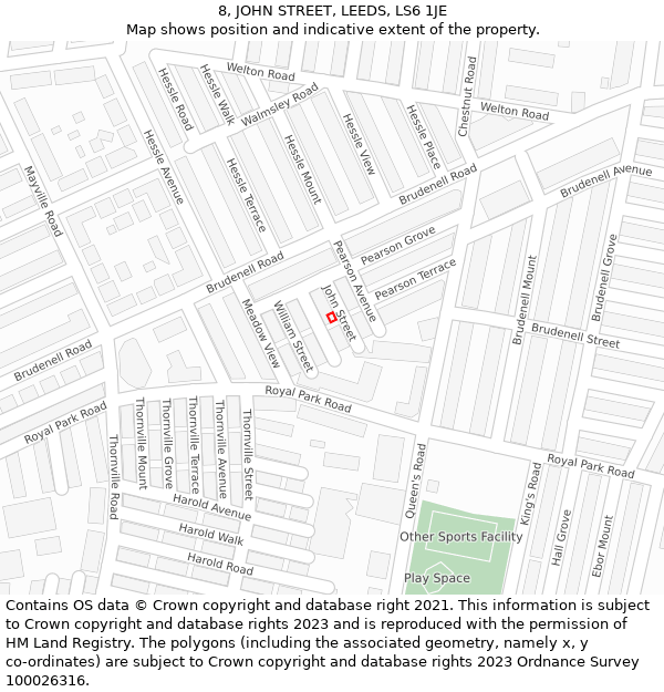 8, JOHN STREET, LEEDS, LS6 1JE: Location map and indicative extent of plot
