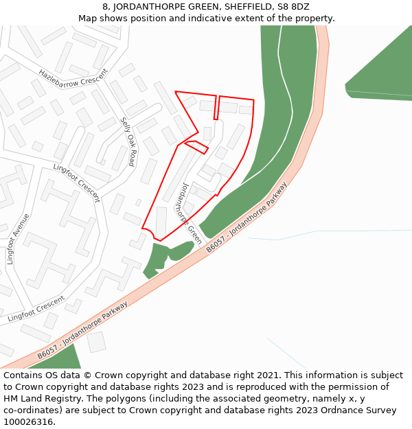 8, JORDANTHORPE GREEN, SHEFFIELD, S8 8DZ: Location map and indicative extent of plot