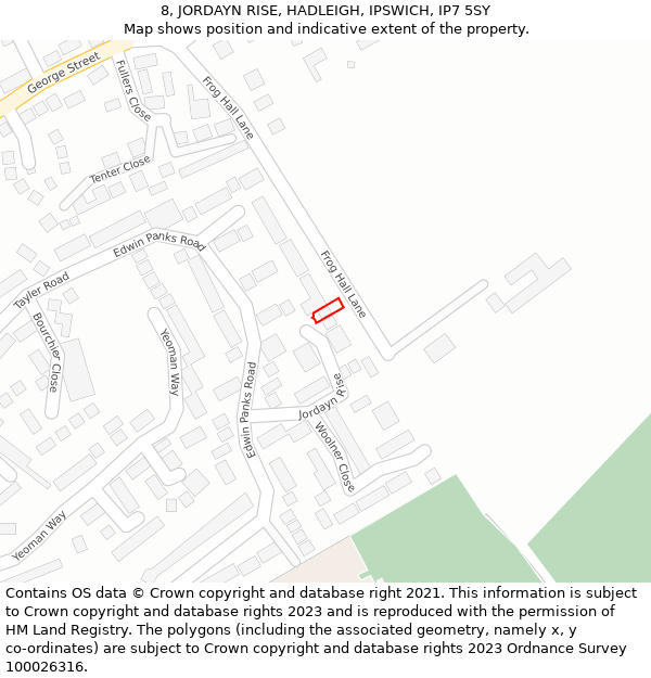 8, JORDAYN RISE, HADLEIGH, IPSWICH, IP7 5SY: Location map and indicative extent of plot