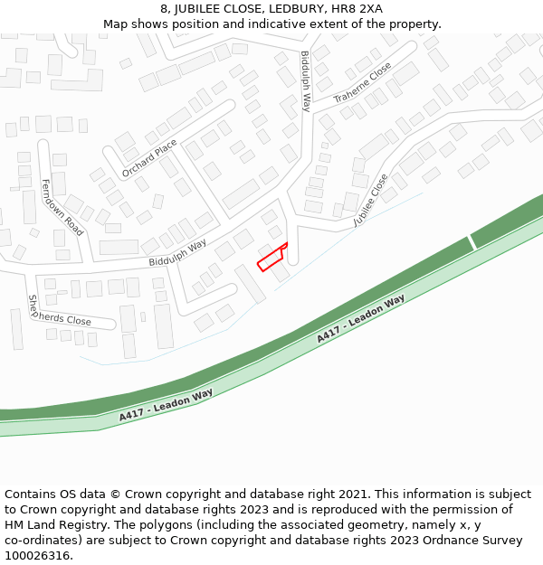 8, JUBILEE CLOSE, LEDBURY, HR8 2XA: Location map and indicative extent of plot