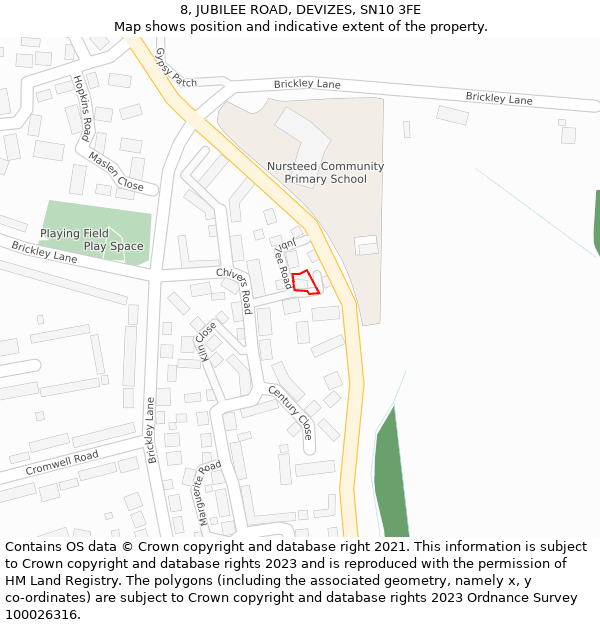8, JUBILEE ROAD, DEVIZES, SN10 3FE: Location map and indicative extent of plot