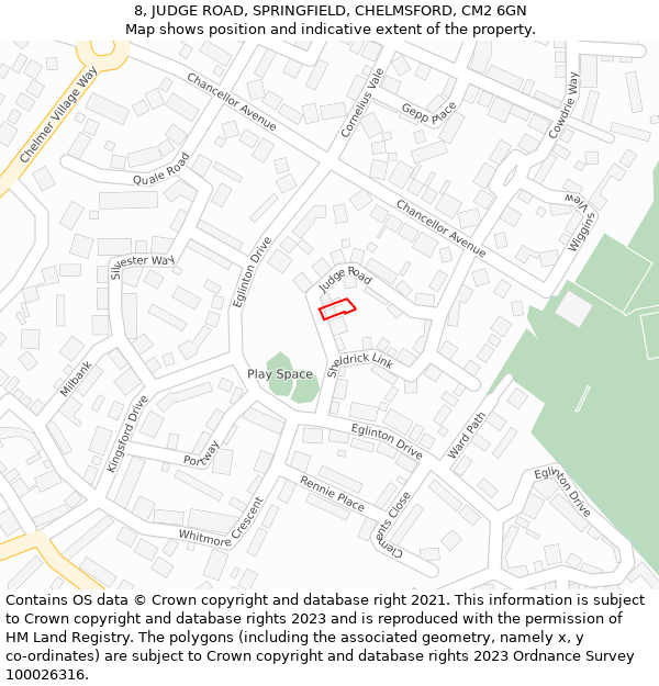 8, JUDGE ROAD, SPRINGFIELD, CHELMSFORD, CM2 6GN: Location map and indicative extent of plot