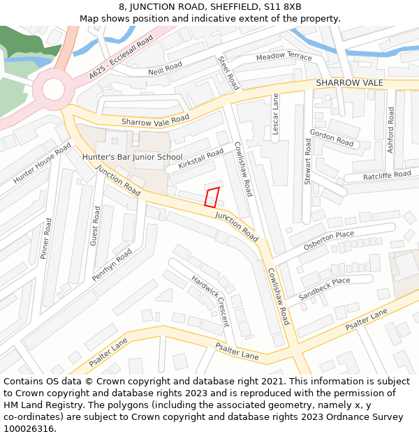 8, JUNCTION ROAD, SHEFFIELD, S11 8XB: Location map and indicative extent of plot