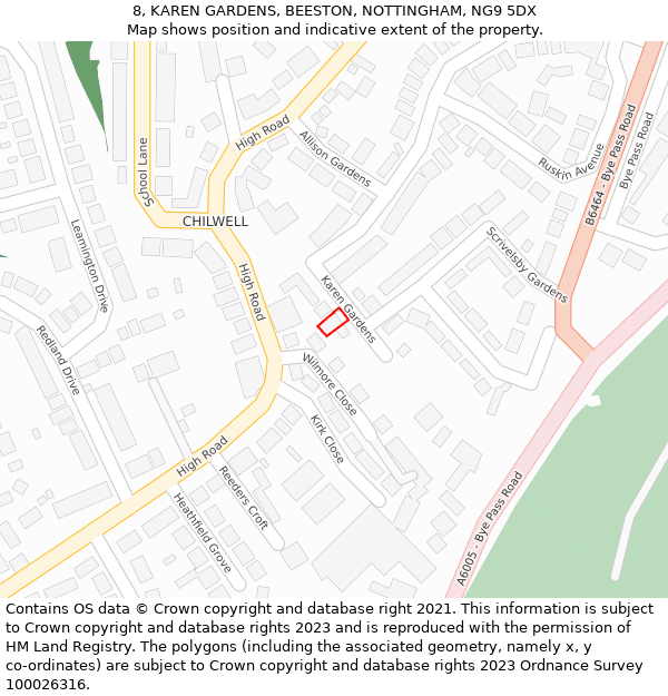 8, KAREN GARDENS, BEESTON, NOTTINGHAM, NG9 5DX: Location map and indicative extent of plot