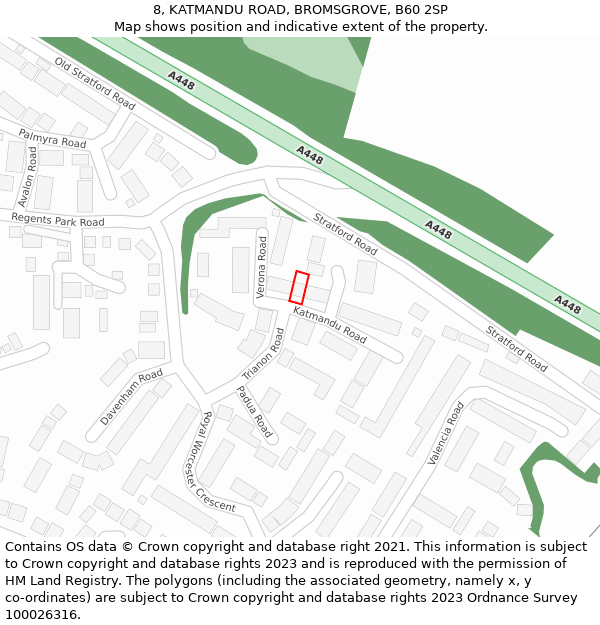 8, KATMANDU ROAD, BROMSGROVE, B60 2SP: Location map and indicative extent of plot