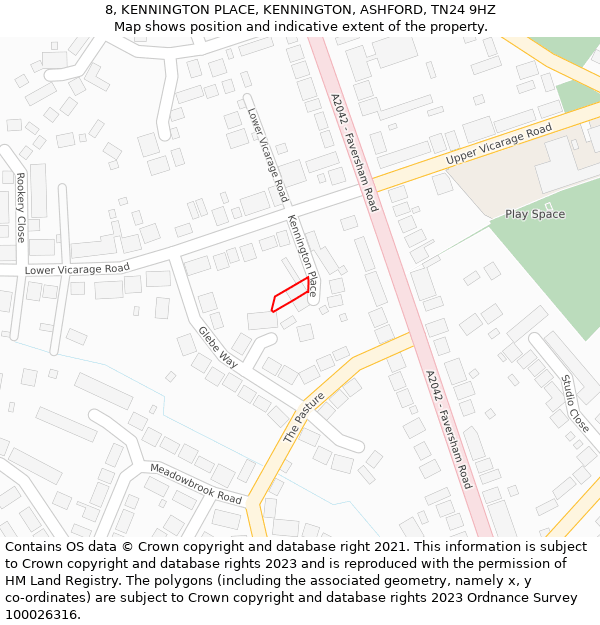 8, KENNINGTON PLACE, KENNINGTON, ASHFORD, TN24 9HZ: Location map and indicative extent of plot