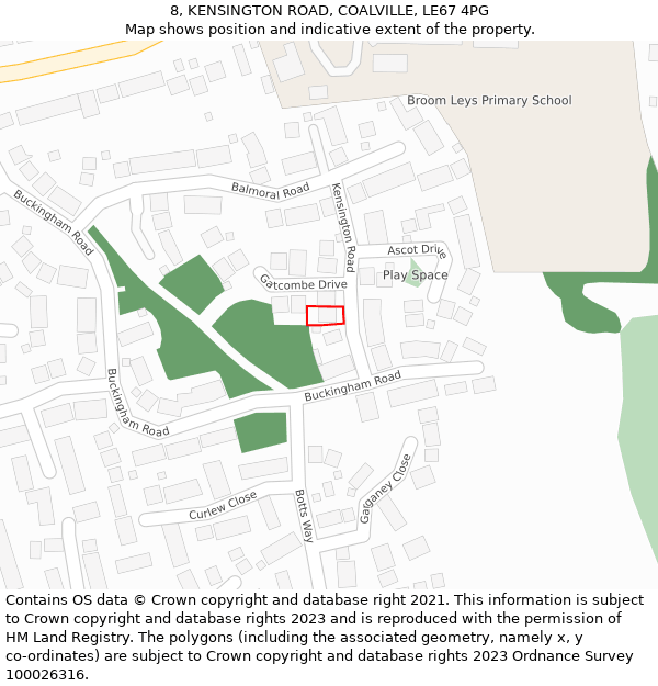 8, KENSINGTON ROAD, COALVILLE, LE67 4PG: Location map and indicative extent of plot