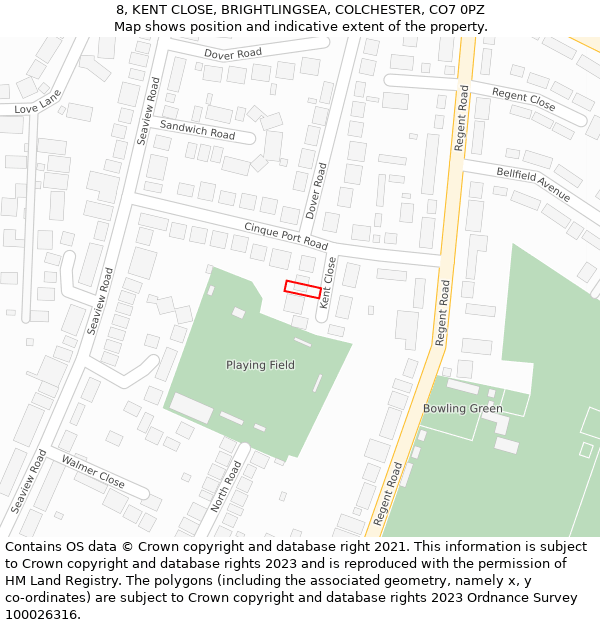 8, KENT CLOSE, BRIGHTLINGSEA, COLCHESTER, CO7 0PZ: Location map and indicative extent of plot