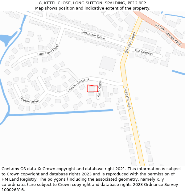 8, KETEL CLOSE, LONG SUTTON, SPALDING, PE12 9FP: Location map and indicative extent of plot