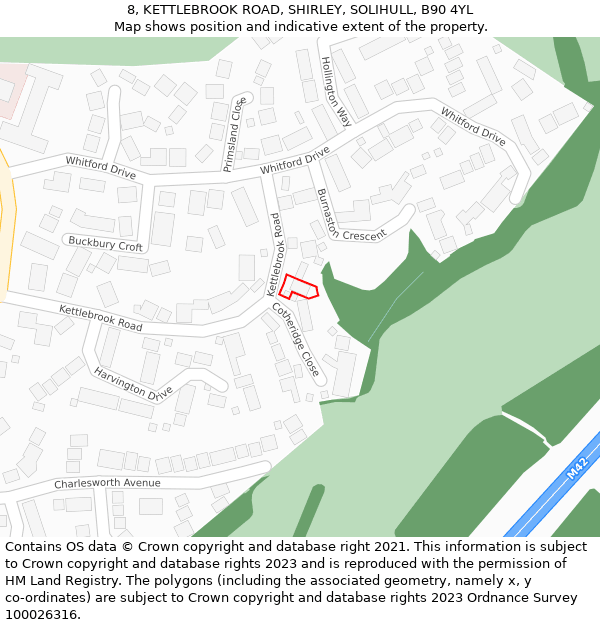 8, KETTLEBROOK ROAD, SHIRLEY, SOLIHULL, B90 4YL: Location map and indicative extent of plot