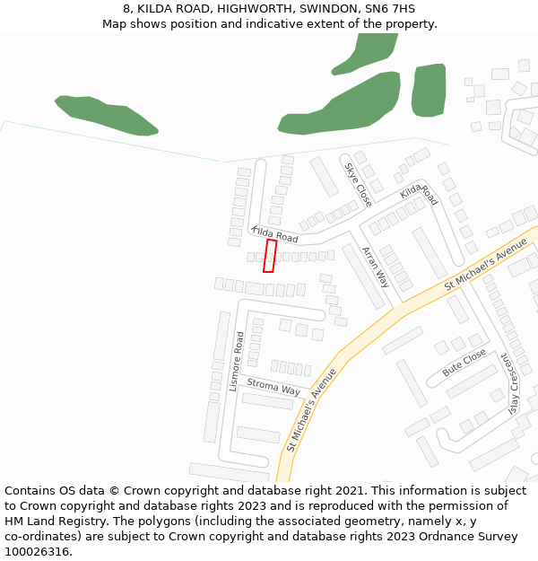 8, KILDA ROAD, HIGHWORTH, SWINDON, SN6 7HS: Location map and indicative extent of plot