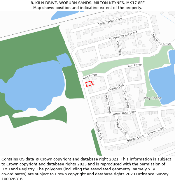 8, KILN DRIVE, WOBURN SANDS, MILTON KEYNES, MK17 8FE: Location map and indicative extent of plot