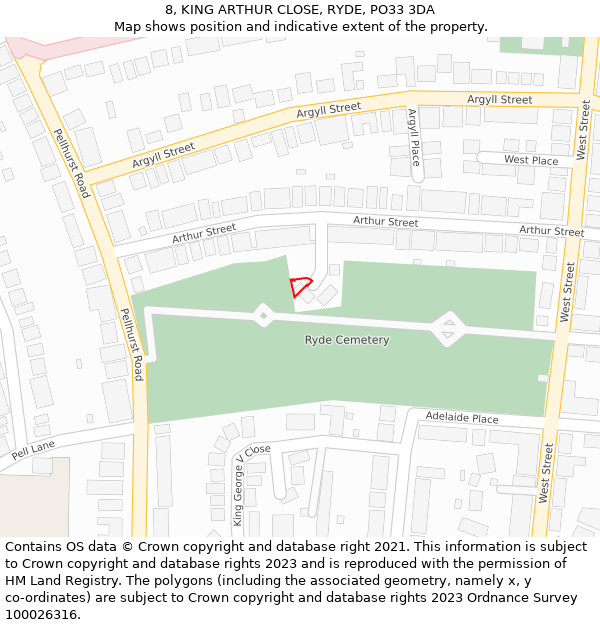 8, KING ARTHUR CLOSE, RYDE, PO33 3DA: Location map and indicative extent of plot