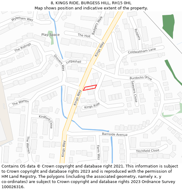 8, KINGS RIDE, BURGESS HILL, RH15 0HL: Location map and indicative extent of plot