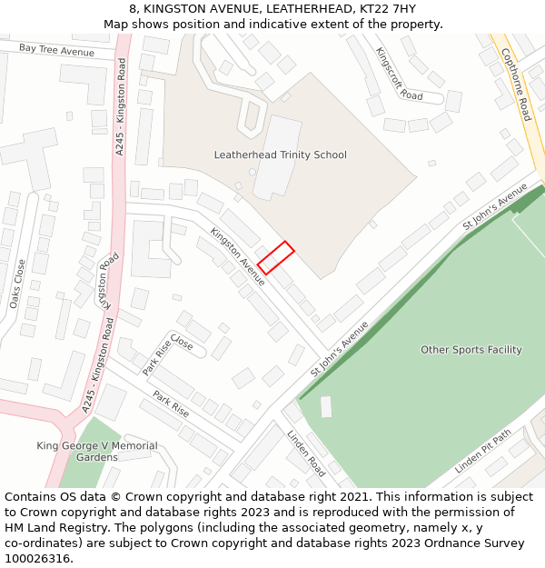 8, KINGSTON AVENUE, LEATHERHEAD, KT22 7HY: Location map and indicative extent of plot