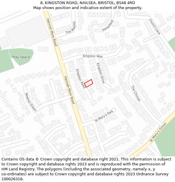 8, KINGSTON ROAD, NAILSEA, BRISTOL, BS48 4RD: Location map and indicative extent of plot