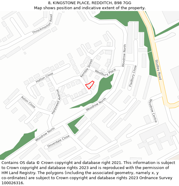 8, KINGSTONE PLACE, REDDITCH, B98 7GG: Location map and indicative extent of plot