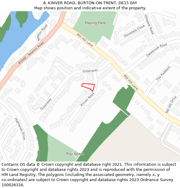 8, KINVER ROAD, BURTON-ON-TRENT, DE15 0AY: Location map and indicative extent of plot