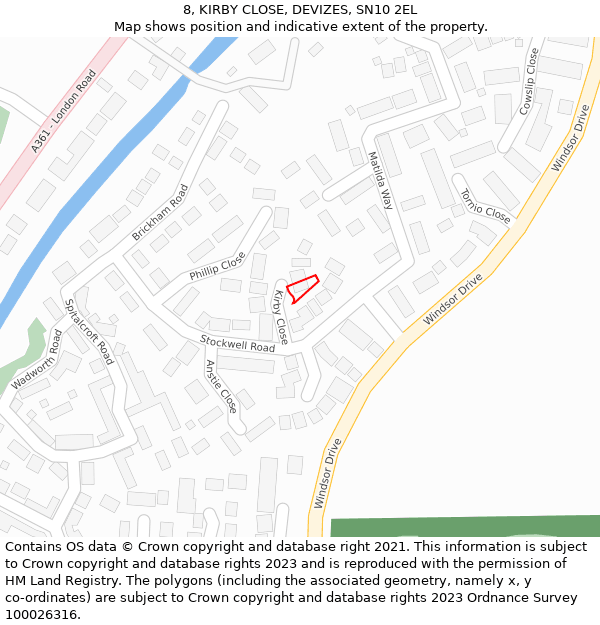8, KIRBY CLOSE, DEVIZES, SN10 2EL: Location map and indicative extent of plot