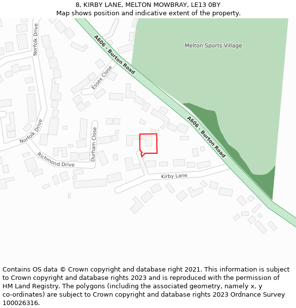 8, KIRBY LANE, MELTON MOWBRAY, LE13 0BY: Location map and indicative extent of plot