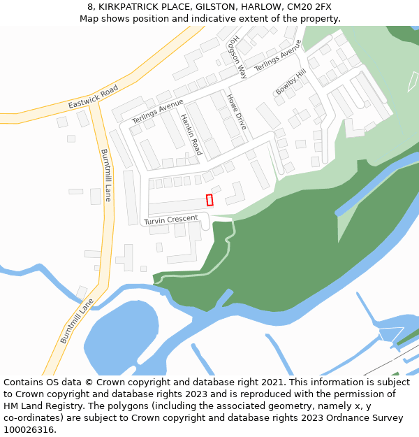 8, KIRKPATRICK PLACE, GILSTON, HARLOW, CM20 2FX: Location map and indicative extent of plot