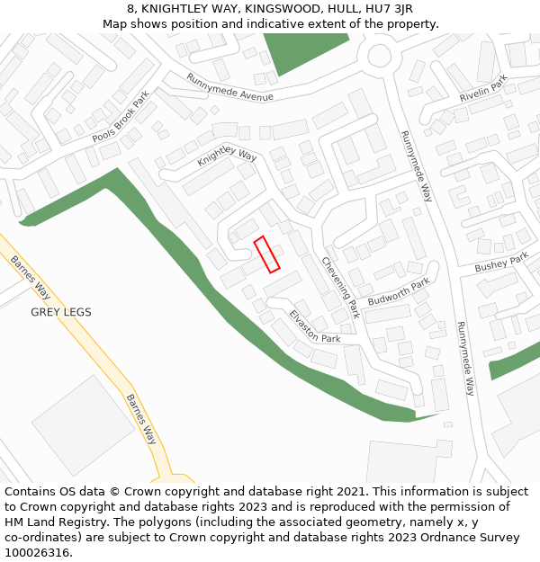 8, KNIGHTLEY WAY, KINGSWOOD, HULL, HU7 3JR: Location map and indicative extent of plot