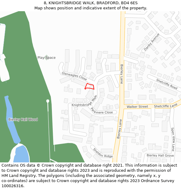 8, KNIGHTSBRIDGE WALK, BRADFORD, BD4 6ES: Location map and indicative extent of plot