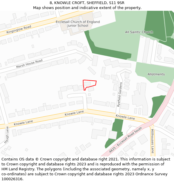 8, KNOWLE CROFT, SHEFFIELD, S11 9SR: Location map and indicative extent of plot